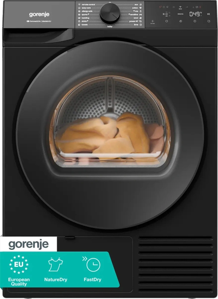 Gorenje DG48DB fekete, hőszivattyús, 8 kg, szárítógép