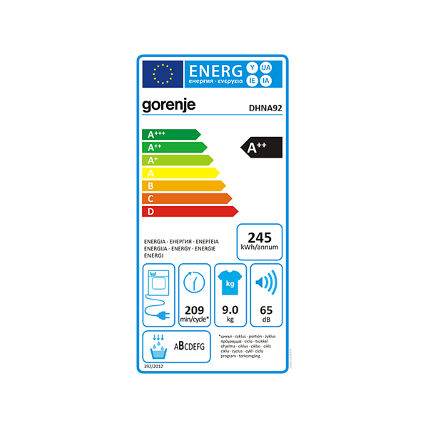 Gorenje DHNA92 fehér, 9 kg, hőszivattyús, szárítógép