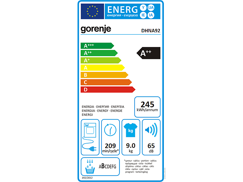 Gorenje DHNA92 fehér, 9 kg, hőszivattyús, szárítógép