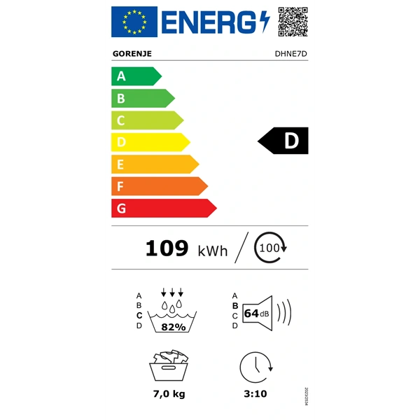 Gorenje DHNE7D fehér, 7kg, hőszivattyús szárítógép