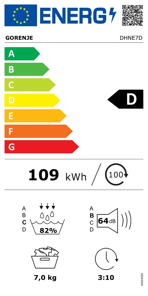 Gorenje DHNE7D fehér, 7kg, hőszivattyús szárítógép