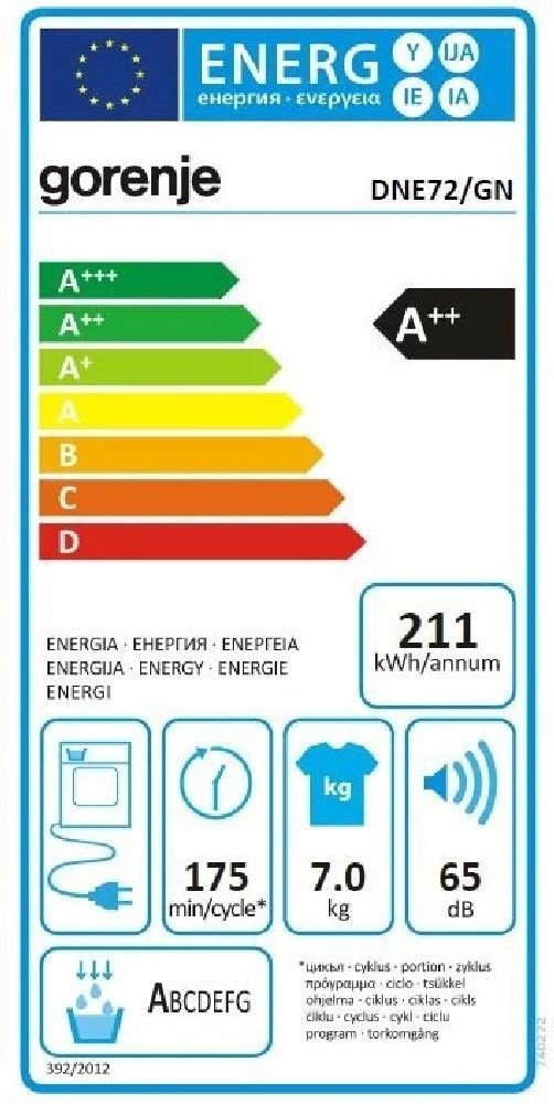 Gorenje DNE72/GN fehér, 7 kg, hőszivattyús, szárítógép (Használt-B)