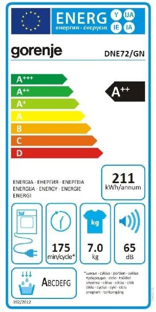 Gorenje DNE72/GN fehér, 7 kg, hőszivattyús, szárítógép