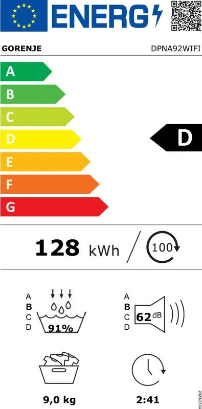 Gorenje DPNA92WIFI fehér, 9kg, hőszivattyús szárítógép