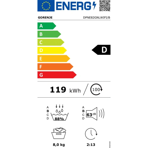 Gorenje DPNE82GNLWIFI/B fekete, 8kg, hőszivattyús, szárítógép