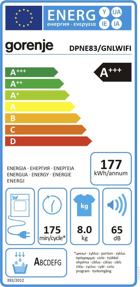 Gorenje DPNE83/GNLWIFI fehér, 8 kg, hőszivattyús, szárítógép