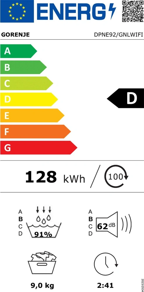 Gorenje DPNE92/GNLWIFI fehér, 9kg, hőszivattyús szárítógép
