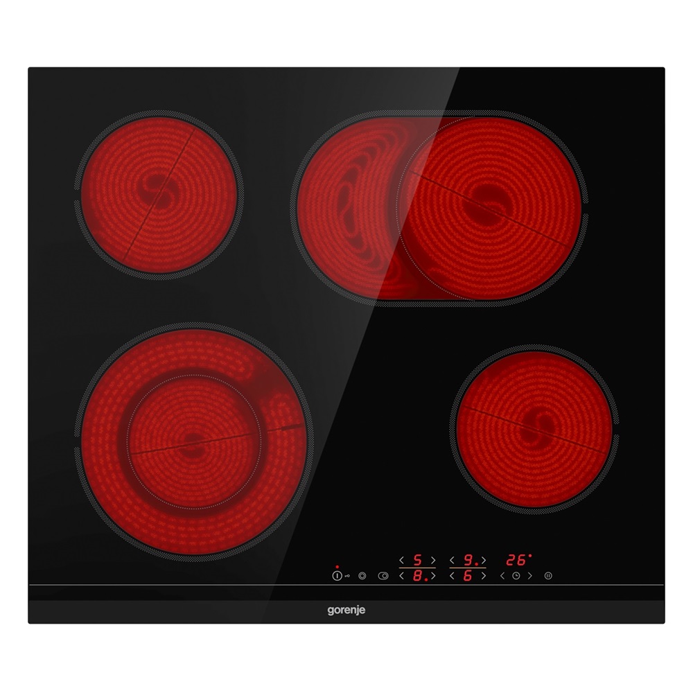 Gorenje ECT643BCSC fekete, beépíthető, elektromos üvegkerámia, főzőzóna: 4, beépíthető méret: 56cm, főzőlap (Újszerű)