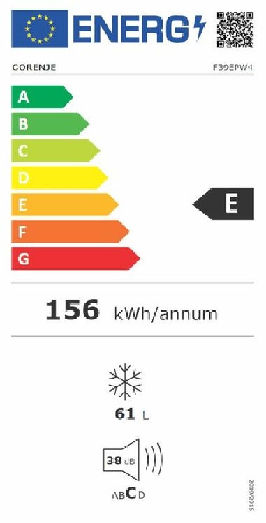 Gorenje F39EPW4 fehér, egyajtós, Fagyasztó:61L, fagyasztószekrény