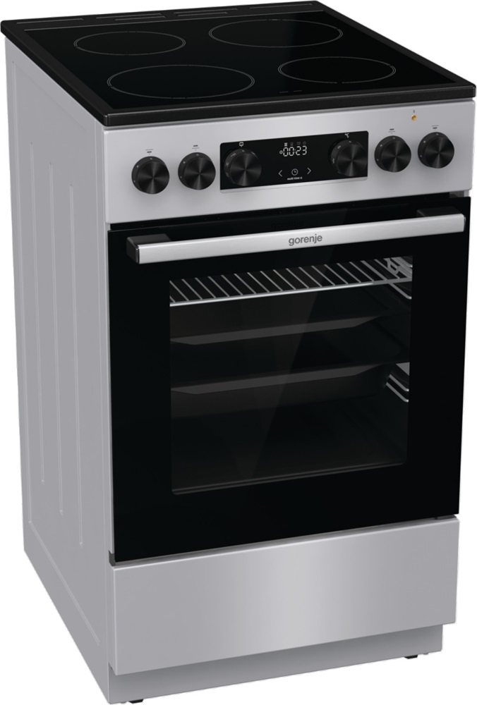 Gorenje GEC5C41SG inox, szabadonálló, kerámialapos, elektromos, főzőzóna: 4, sütő:77L, grill, tűzhely