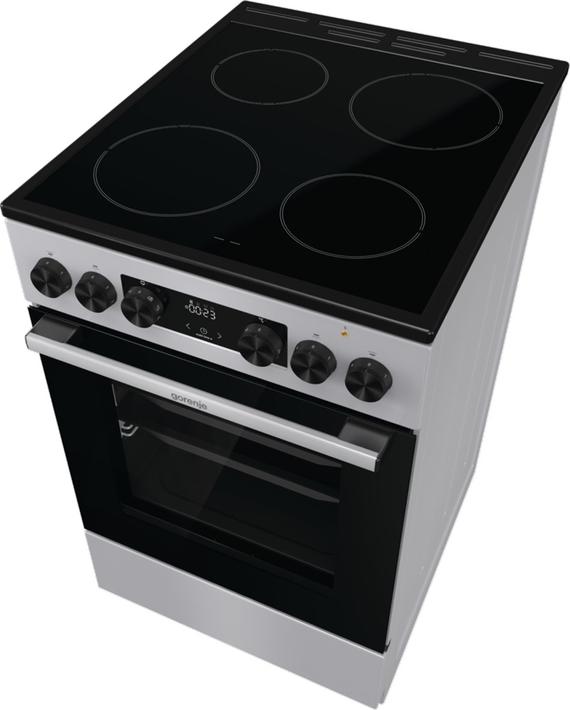 Gorenje GEC5C41SG inox, szabadonálló, kerámialapos, elektromos, főzőzóna: 4, sütő:77L, grill, tűzhely