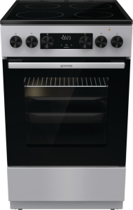 Gorenje GEC5C41SG inox, szabadonálló, kerámialapos, elektromos, főzőzóna: 4, sütő:77L, grill, tűzhely