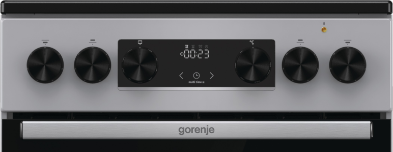 Gorenje GEC5C41SG inox, szabadonálló, kerámialapos, elektromos, főzőzóna: 4, sütő:77L, grill, tűzhely