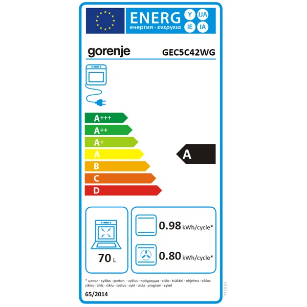 Gorenje GEC5C42WG fehér, szabadonálló, kerámialapos, elektromos, főzőzóna: 4, sütő:70L, grill, tűzhely (Újszerű)