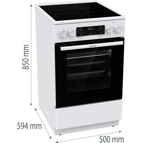 Gorenje GEC5C42WG fehér, szabadonálló, kerámialapos, elektromos, főzőzóna: 4, sütő:70L, grill, tűzhely (Újszerű)