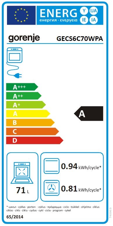 Gorenje GECS6C70WPA fehér, szabadonálló, kerámialapos, elektromos, főzőzóna: 4, sütő:71L, grill, tűzhely