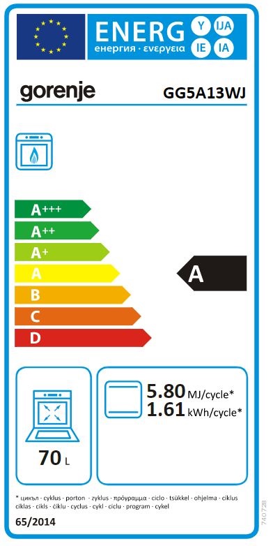 Gorenje GG5A13WJ fehér, szabadonálló, gáz, főzőzóna: 4, sütő:70L, tűzhely