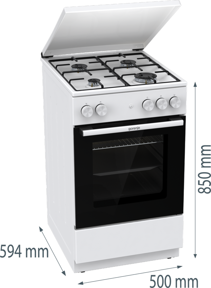 Gorenje GG5A14WJ fehér, szabadonálló, gáz, főzőzóna: 4, sütő:77L, tűzhely