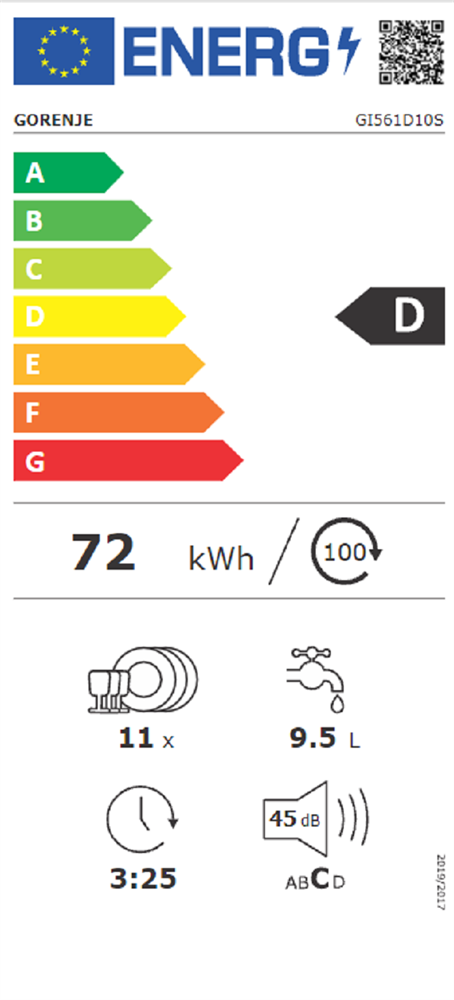 Gorenje GI561D10S programok száma: 5, beépíthető, 11 terítékes mosogatógép 