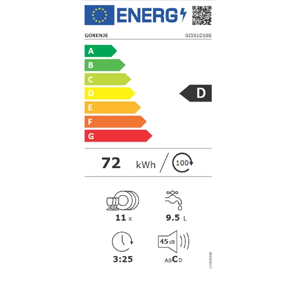 Gorenje GI561D10S programok száma: 5, beépíthető, 11 terítékes mosogatógép (Újszerű)