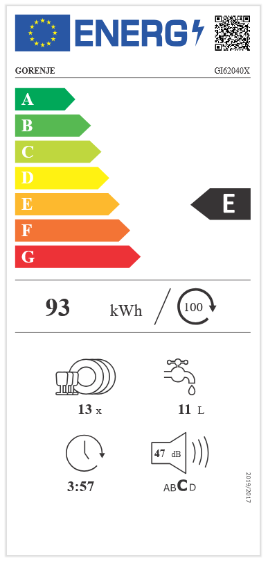 Gorenje GI62040X programok száma: 5, beépíthető, 13 terítékes mosogatógép 