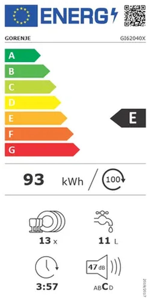 Gorenje GI62040X programok száma: 5, beépíthető, 13 terítékes mosogatógép 
