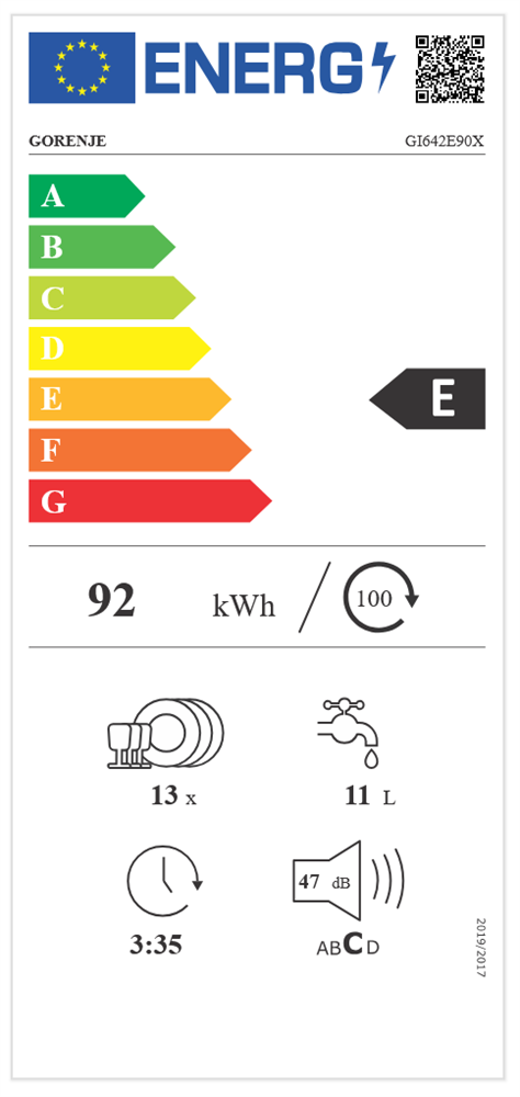 Gorenje GI642E90 programok száma: 6, beépíthető, 13 terítékes mosogatógép 