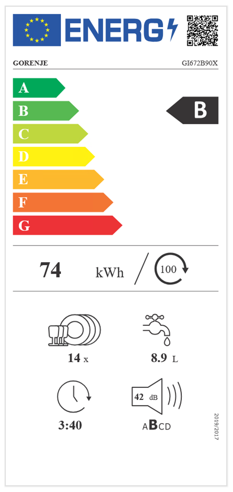 Gorenje GI672B90X programok száma: 7, beépíthető, 14 terítékes mosogatógép 
