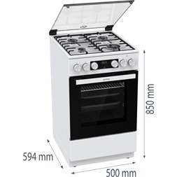 Gorenje GK5C41WH-B fehér, szabadonálló, gáz, kombinált, főzőzóna: 4, sütő:77L, grill, tűzhely