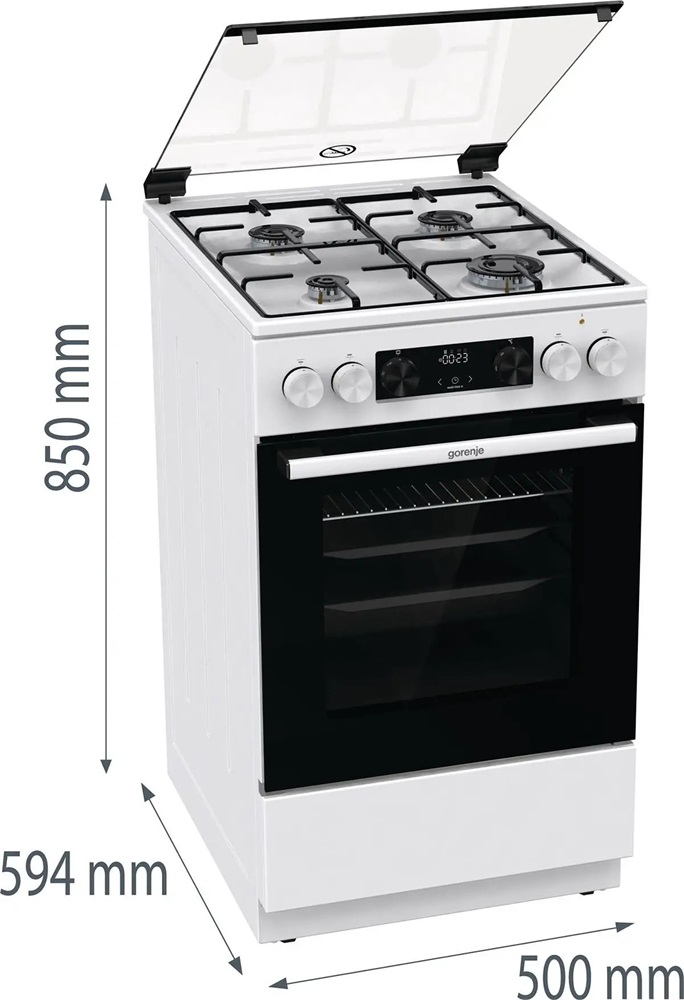 Gorenje GK5C41WJ fehér, szabadonálló, gáz, kombinált, főzőzóna: 4, sütő:62L, grill, tűzhely