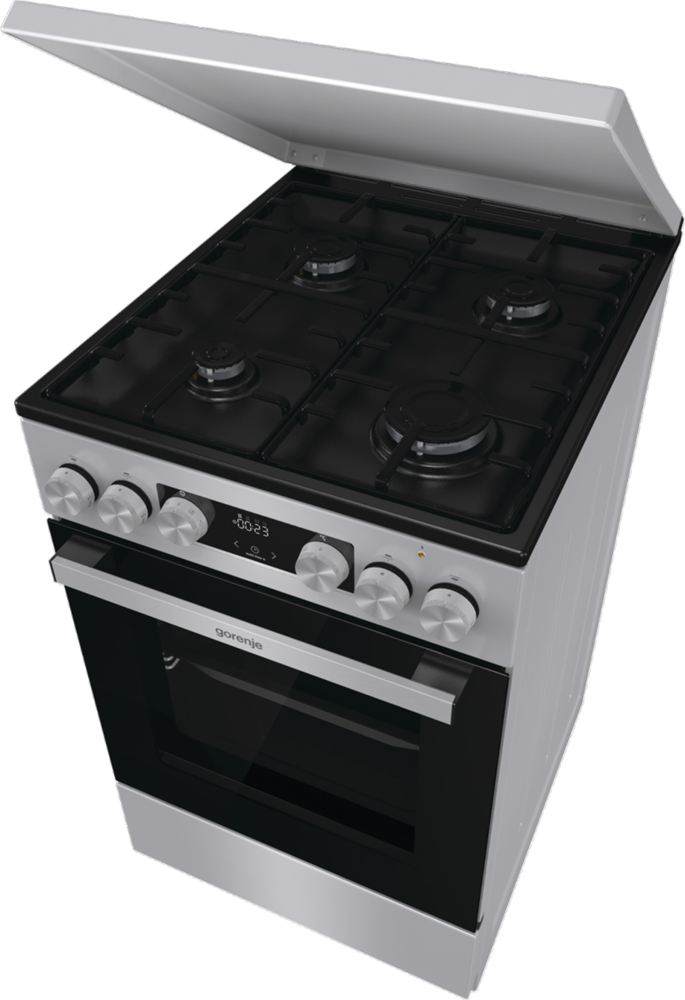 Gorenje GK5C42SH-B Inox, szabadonálló, gáz, kombinált, főzőzóna: 4, sütő:70L, grill, tűzhely