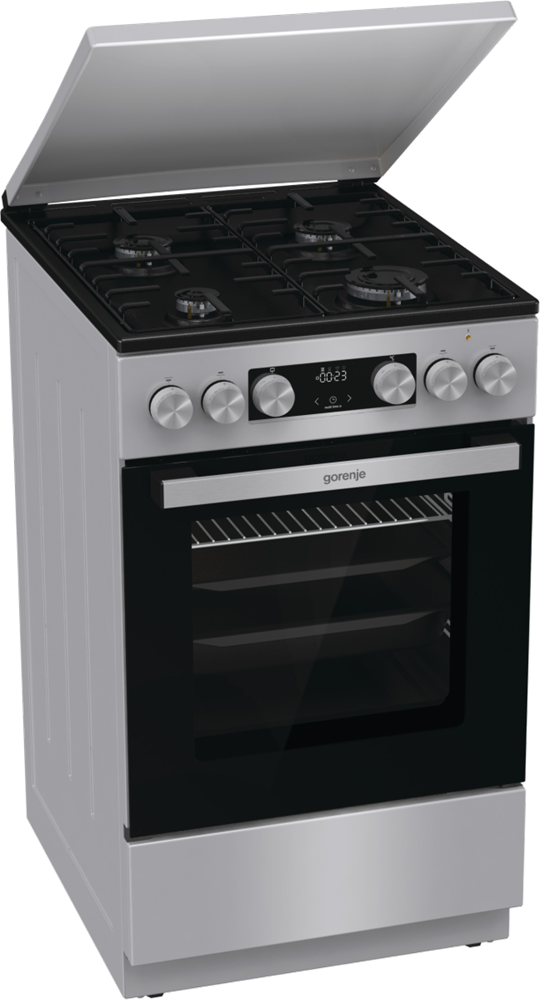 Gorenje GK5C42SH-B Inox, szabadonálló, gáz, kombinált, főzőzóna: 4, sütő:70L, grill, tűzhely