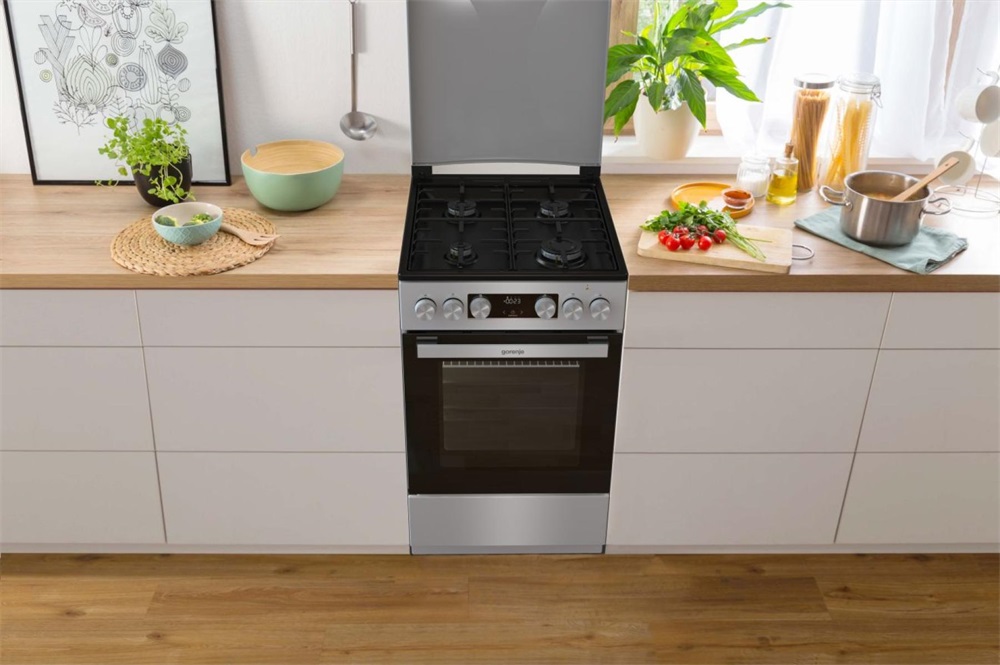 Gorenje GK5C42SH-B Inox, szabadonálló, gáz, kombinált, főzőzóna: 4, sütő:70L, grill, tűzhely