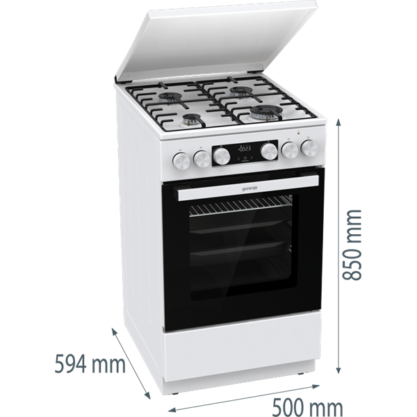 Gorenje GK5C42WH-B fehér, szabadonálló, gáz, kombinált, főzőzóna: 4, sütő:70L, grill, tűzhely (Újszerű)