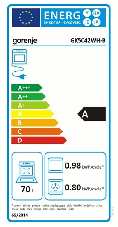 Gorenje GK5C42WH-B fehér, szabadonálló, gáz, kombinált, főzőzóna: 4, sütő:70L, grill, tűzhely