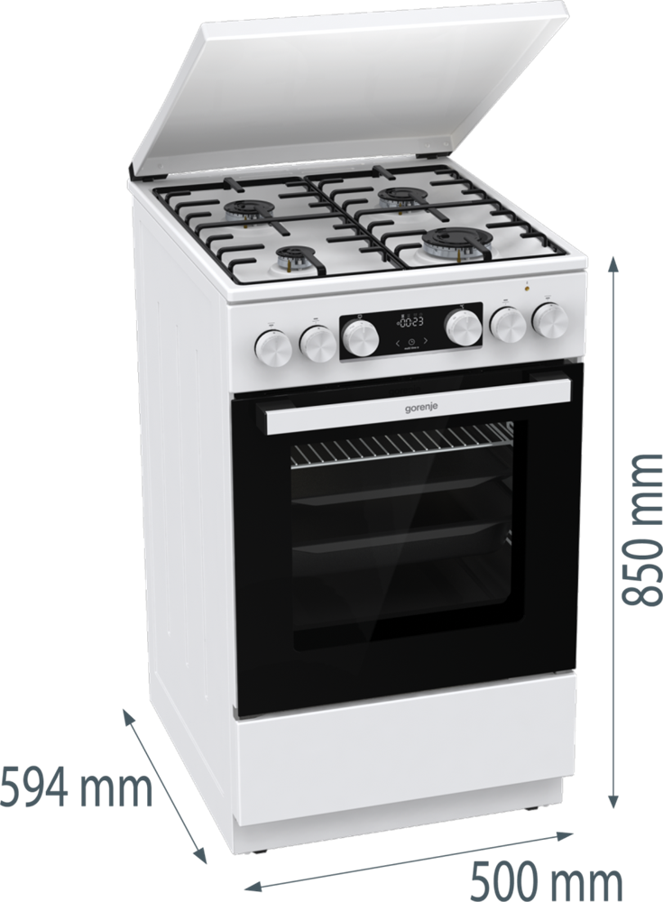 Gorenje GK5C42WH-B fehér, szabadonálló, gáz, kombinált, főzőzóna: 4, sütő:70L, grill, tűzhely