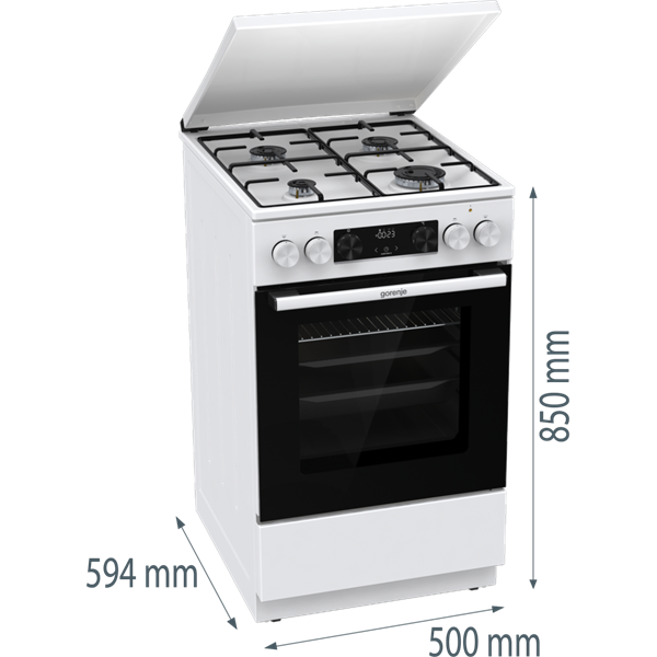 Gorenje GK5C42WJ fehér, szabadonálló, gáz, kombinált, főzőzóna: 4, sütő:62L, grill, tűzhely (Újszerű)