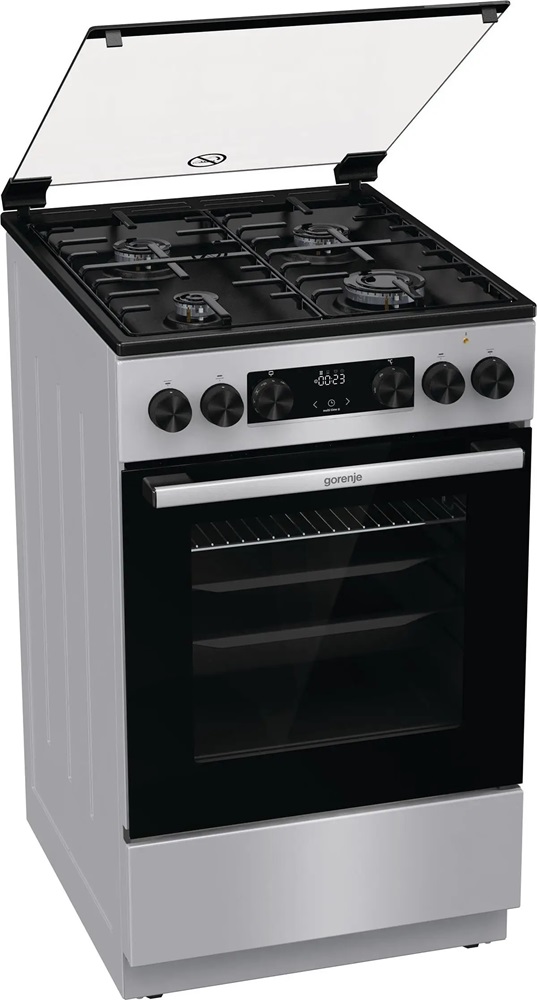 Gorenje GK5C62SH inox, szabadonálló, gáz, kombinált, főzőzóna: 4, sütő:70L, grill, tűzhely
