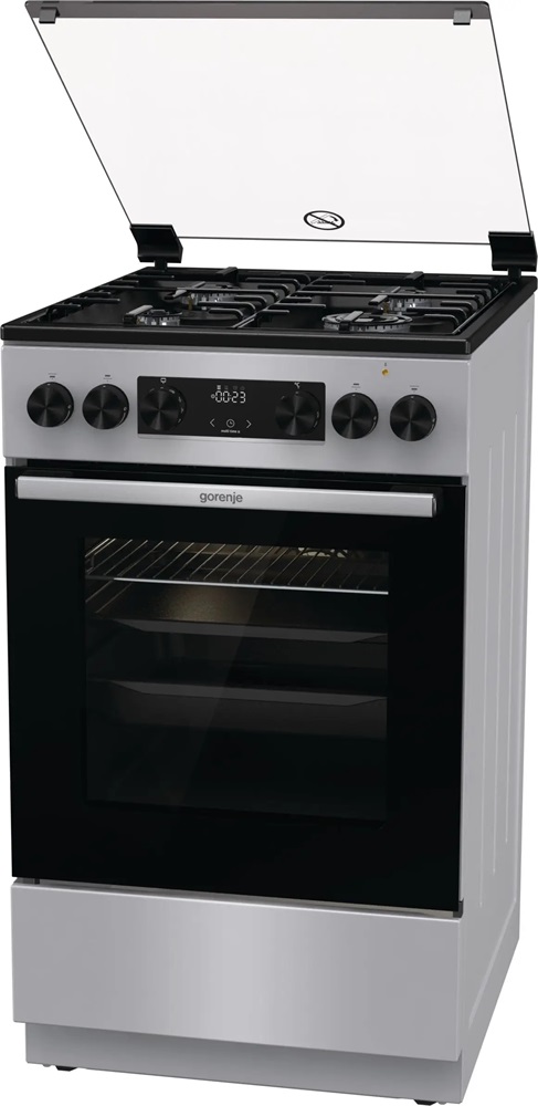 Gorenje GK5C62SH inox, szabadonálló, gáz, kombinált, főzőzóna: 4, sütő:70L, grill, tűzhely