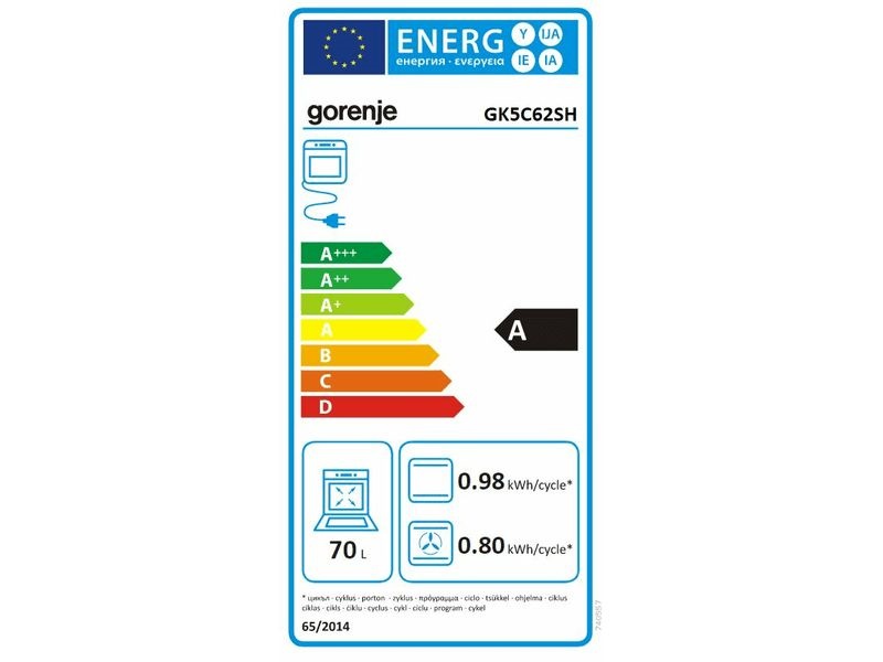 Gorenje GK5C62SH inox, szabadonálló, gáz, kombinált, főzőzóna: 4, sütő:70L, grill, tűzhely