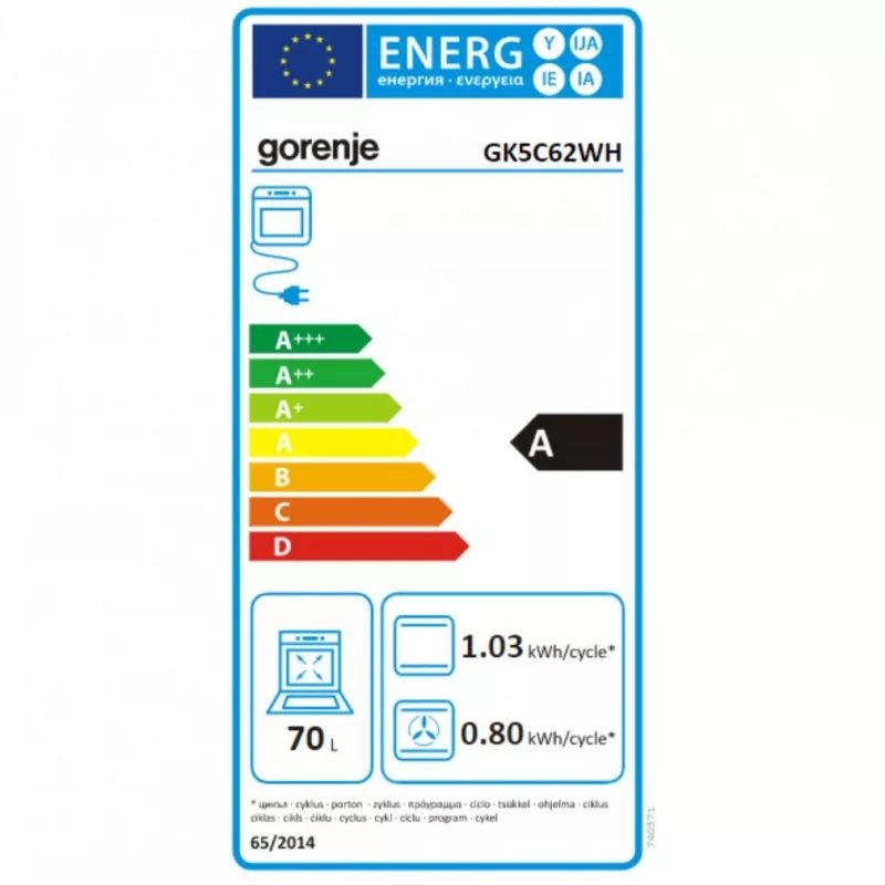 Gorenje GK5C62WH fehér, szabadonálló, gáz, kombinált, főzőzóna: 4, sütő:77L, grill, tűzhely