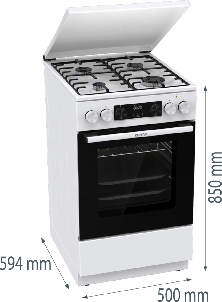 Gorenje GK5C64WH fehér, szabadonálló, gáz, kombinált, főzőzóna: 4, sütő:70L, grill, tűzhely (Újszerű)