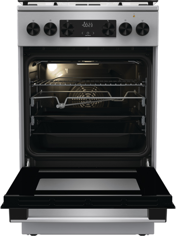 Gorenje GKS5C70XF inox, szabadonálló, gáz, kombinált, főzőzóna: 4, sütő:70L, grill, tűzhely