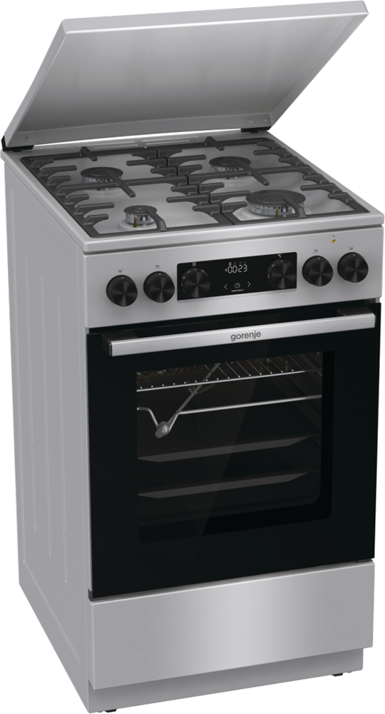 Gorenje GKS5C71XF Inox, szabadonálló, gáz, kombinált, főzőzóna: 4, sütő:70L, grill, tűzhely
