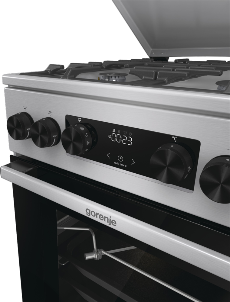 Gorenje GKS5C71XF Inox, szabadonálló, gáz, kombinált, főzőzóna: 4, sütő:70L, grill, tűzhely