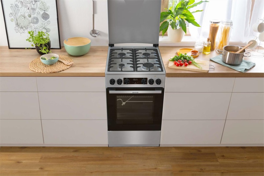 Gorenje GKS5C71XF Inox, szabadonálló, gáz, kombinált, főzőzóna: 4, sütő:70L, grill, tűzhely
