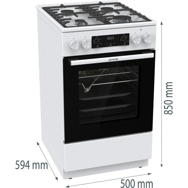Gorenje GKS5C75WF fehér, szabadonálló, 5 égős, kombinált gáztűzhely