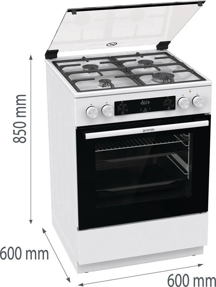 Gorenje GKS6C70WF fehér, szabadonálló, gáz, kombinált, főzőzóna: 4, sütő:71L, grill, tűzhely