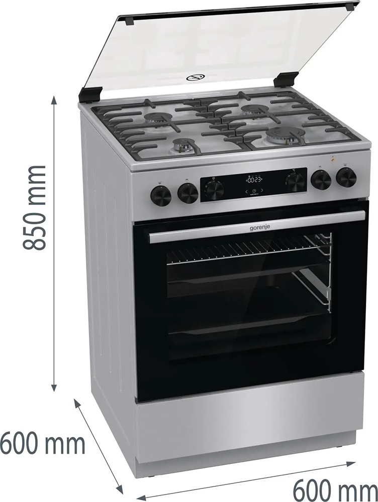 Gorenje GKS6C70XF inox, szabadonálló, gáz, kombinált, főzőzóna: 4, sütő:71L, grill, tűzhely