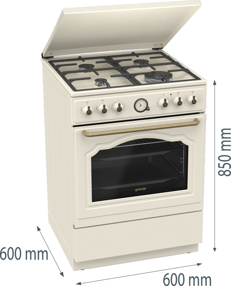 Gorenje GKS6C71CLI bézs, szabadonálló, gáz, kombinált, főzőzóna: 4, sütő:71L, grill, tűzhely